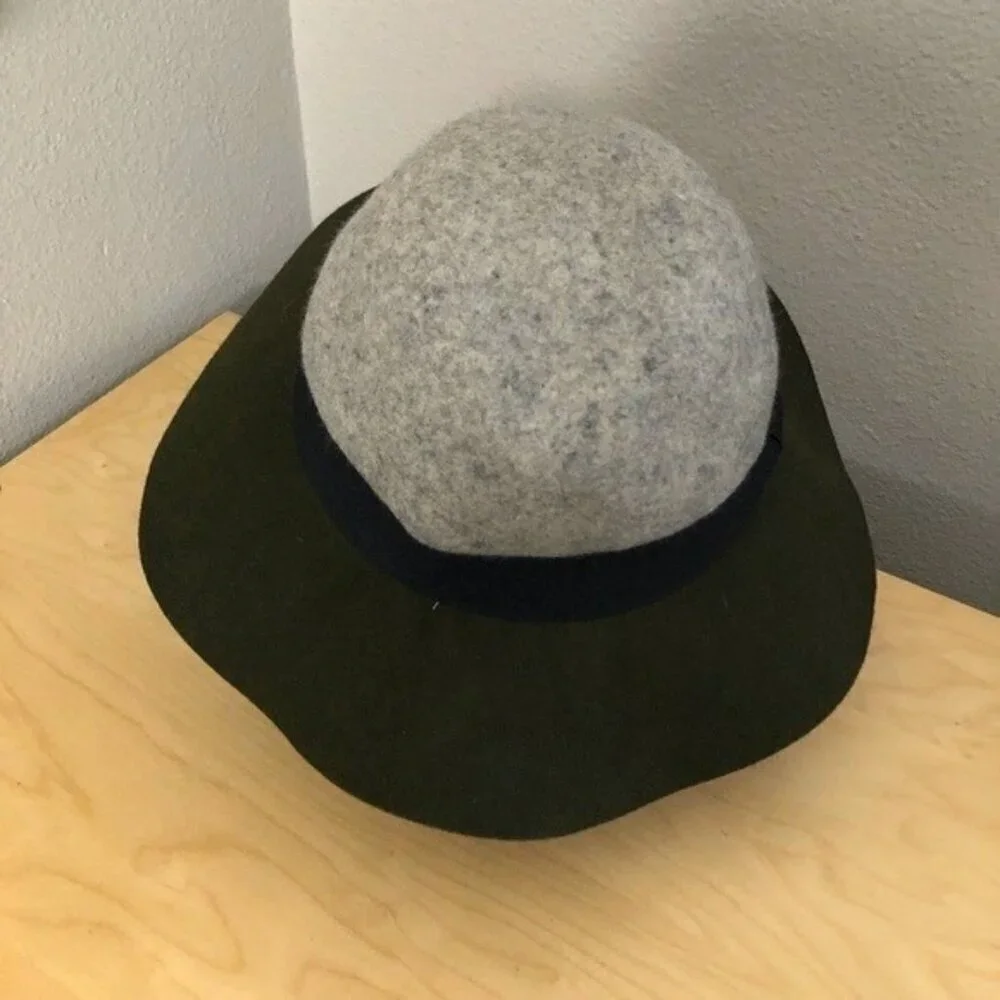 Boho Wool Ribbon Tie Floppy Brim Bucket Hat Women's One Size Gray Green